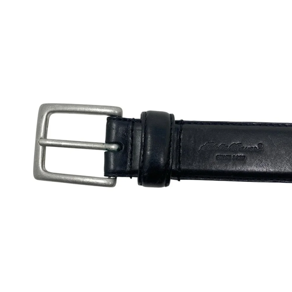 Eddie Bauer Mens Black Leather Dress Belt Size 36 Career Casual Business Logo